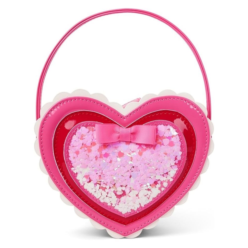 Gymboree Girls Pink & Red Shakey Glitter Confetti Heart-Shaped Purse Bag NEW